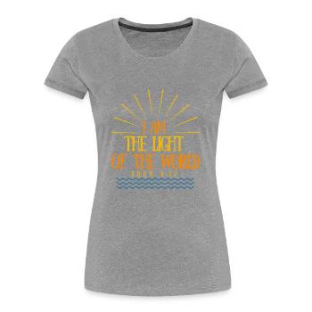 Ich bin das Licht der Welt - Christian Clothing - Frauen Premium Bio T-Shirt - Grau meliert - Vorne - Mia (176cm)