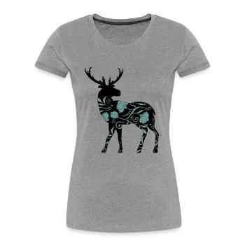 Cerf - T-shirt bio Premium Femme - gris chiné - Devant - Mia (176cm)