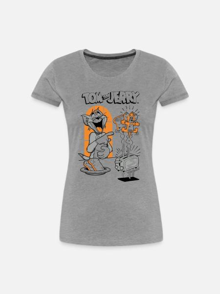 Tom Und Jerry Mäusetoast - Frauen Premium Bio T-Shirt - Grau meliert