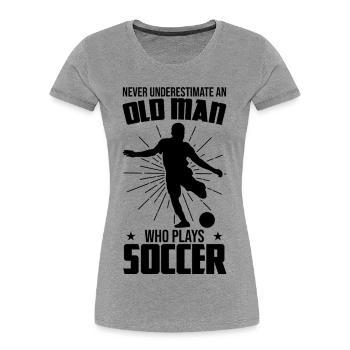 Grand-père Joueur de football - T-shirt bio Premium Femme - gris chiné - Devant - Mia (176cm)