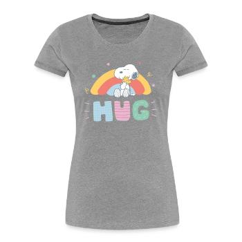 Peanuts Snoopy & Woodstock Hug - Frauen Premium Bio T-Shirt - Grau meliert - Vorne - Mia (176cm)