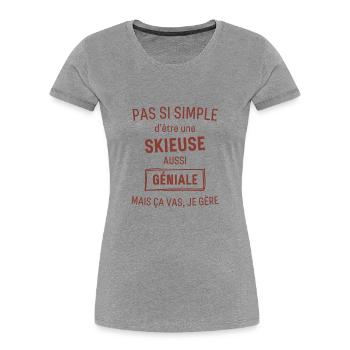 Skieuse GÉNIALE rouge brunâtre foncé - T-shirt bio Premium Femme - gris chiné - Devant - Mia (176cm)