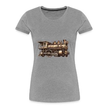 Zug / Lokomotive / Dampflok / Eisenbahn / Lock - Frauen Premium Bio T-Shirt - Grau meliert - Vorne - Mia (176cm)
