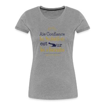 Awaken, Life awaits you - Women's Premium Organic T-Shirt - heather grey - Front - Mia (176cm)