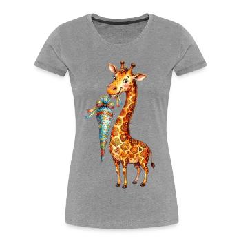 Niedliche Giraffe zum Schulanfang mit Schultüte - Frauen Premium Bio T-Shirt - Grau meliert - Vorne - Mia (176cm)