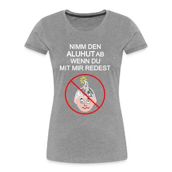 Aluhut, Verschwörung, Verschwörungstheoretiker - Frauen Premium Bio T-Shirt - Grau meliert - Vorne - Mia (176cm)