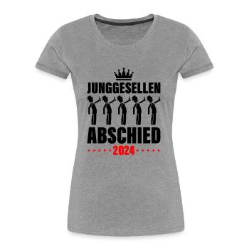 Enterrement de vie de garçon 2024 - T-shirt bio Premium Femme - gris chiné - Devant - Mia (176cm)