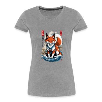 Ukiyo-E Kunst Stil Japanische Kitsune Fuchs - Frauen Premium Bio T-Shirt - Grau meliert - Vorne - Mia (176cm)