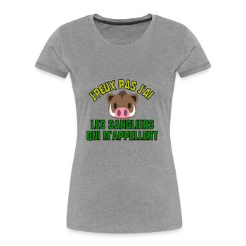 J’peux pas j’ai les sangliers qui m’appellent - T-shirt bio Premium Femme - gris chiné - Devant - Mia (176cm)