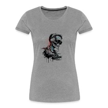 Cooles Skelett Portrait mit Sonnenbrille - Frauen Premium Bio T-Shirt - Grau meliert - Vorne - Mia (176cm)