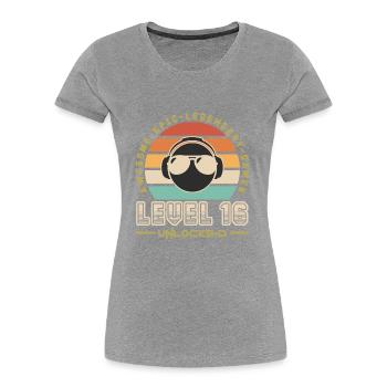 Stufe 16 - Frauen Premium Bio T-Shirt - Grau meliert - Vorne - Mia (176cm)