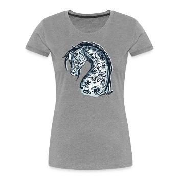 Pferdekopf blau - Frauen Premium Bio T-Shirt - Grau meliert - Vorne - Mia (176cm)