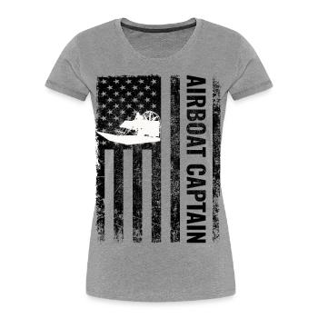 Pavillon américain USA Airboat Airboating Capitaine - T-shirt bio Premium Femme - gris chiné - Devant - Mia (176cm)