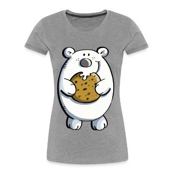 Sweet polar bear with huge biscuit - Women's Premium Organic T-Shirt - heather grey - Front - Mia (176cm)