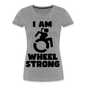 Je suis une femme en fauteuil roulant forte. Roue solide * - T-shirt bio Premium Femme - gris chiné - Devant - Mia (176cm)