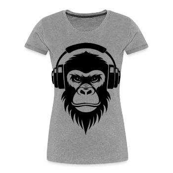 Edition Art Monkey Head Minimal Lines Shirt - Women's Premium Organic T-Shirt - heather grey - Front - Mia (176cm)