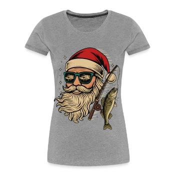 Pêcheur Père Noël Pêcheur Pêche Père Noël - T-shirt bio Premium Femme - gris chiné - Devant - Mia (176cm)