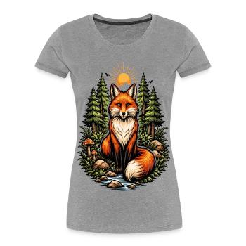 Fuchs im Wald bei Sonnenaufgang - Frauen Premium Bio T-Shirt - Grau meliert - Vorne - Mia (176cm)