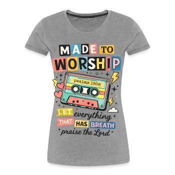 Made to Worship Retro Kassette - Frauen Premium Bio T-Shirt - Grau meliert - Vorne - Mia (176cm)