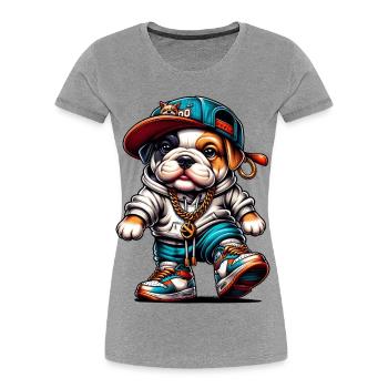 Cute Hip Hop Bulldog Puppy Streetwear Dog Merch - Women's Premium Organic T-Shirt - heather grey - Front - Mia (176cm)