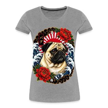 Mops im japanischen Irezumi Tattoo Stil - Frauen Premium Bio T-Shirt - Grau meliert - Vorne - Mia (176cm)
