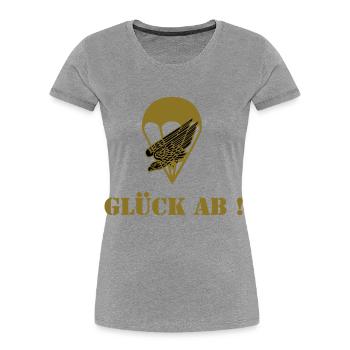 Glück ab Fallschirmjäger - Frauen Premium Bio T-Shirt - Grau meliert - Vorne - Mia (176cm)