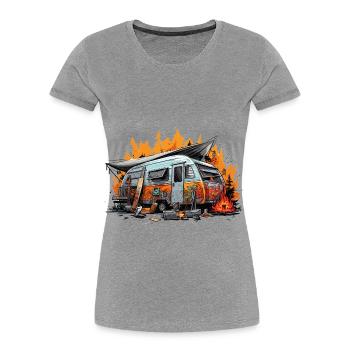 Abends am Lagerfeuer. Retro-Urlaub. - Frauen Premium Bio T-Shirt - Grau meliert - Vorne - Mia (176cm)