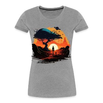 Arbre extraterrestre - T-shirt bio Premium Femme - gris chiné - Devant - Mia (176cm)
