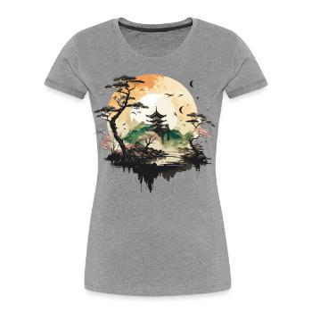 Asiatischer Tempel - Frauen Premium Bio T-Shirt - Grau meliert - Vorne - Mia (176cm)