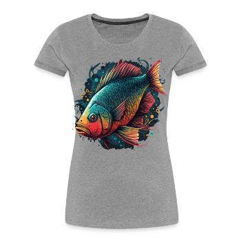Poisson rouge - T-shirt bio Premium Femme - gris chiné - Devant - Mia (176cm)