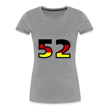 52 Numéro Allemagne Jersey - T-shirt bio Premium Femme - gris chiné - Devant - Mia (176cm)