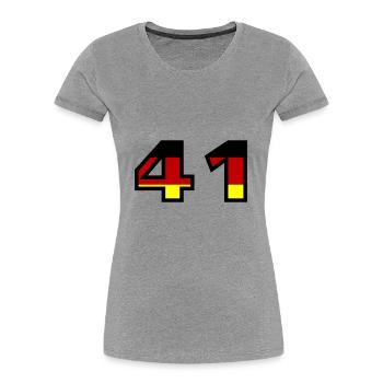 41 Numéro Allemagne Jersey - T-shirt bio Premium Femme - gris chiné - Devant - Mia (176cm)