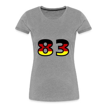 83 Numéro Allemagne Jersey - T-shirt bio Premium Femme - gris chiné - Devant - Mia (176cm)