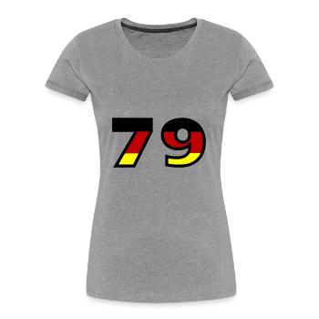 79 Numéro Allemagne Jersey - T-shirt bio Premium Femme - gris chiné - Devant - Mia (176cm)