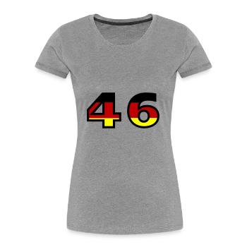 46 Numéro Allemagne Jersey - T-shirt bio Premium Femme - gris chiné - Devant - Mia (176cm)