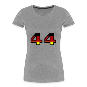 44 Numéro Allemagne Jersey - T-shirt bio Premium Femme - gris chiné - Devant - Mia (176cm)