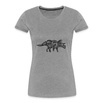 Tatouage tribal Dinosaur Triceratops - T-shirt bio Premium Femme - gris chiné - Devant - Mia (176cm)