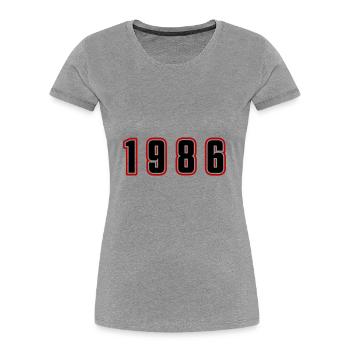 Numéro de l’année 1986 - T-shirt bio Premium Femme - gris chiné - Devant - Mia (176cm)