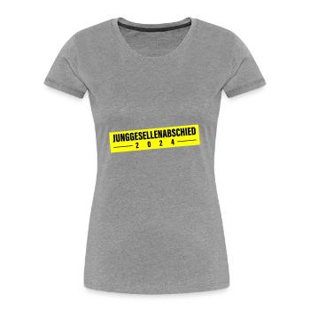 Enterrement de vie de garçon 2024 - T-shirt bio Premium Femme - gris chiné - Devant - Mia (176cm)