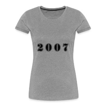 Anniversaire 2007 - T-shirt bio Premium Femme - gris chiné - Devant - Mia (176cm)