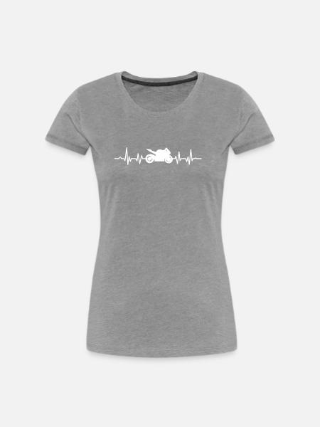 Herzschlag Motorradfahrer - Frauen Premium Bio T-Shirt - Grau meliert