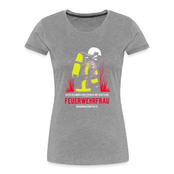 Echte Heldinnen sind Feuerwehrfrauen - Frauen Premium Bio T-Shirt - Grau meliert - Vorne - Mia (176cm)