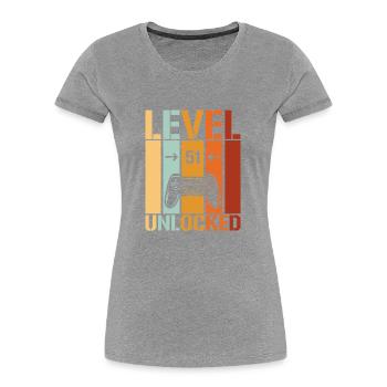 51. Geburtstag Level 51 unlocked - Frauen Premium Bio T-Shirt - Grau meliert - Vorne - Mia (176cm)