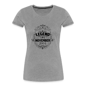 Une légende est née en novembre 2004 - T-shirt bio Premium Femme - gris chiné - Devant - Mia (176cm)