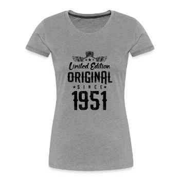 Édition limitée 1951 - T-shirt bio Premium Femme - gris chiné - Devant - Mia (176cm)