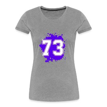73 Nombre d’objets blob - T-shirt bio Premium Femme - gris chiné - Devant - Mia (176cm)