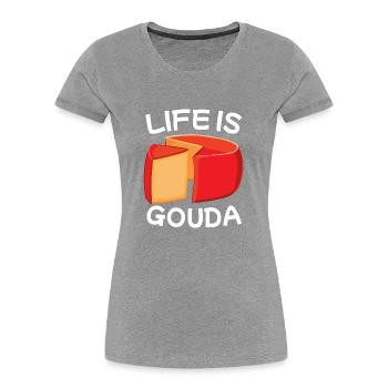 Morceau de fromage Gouda - T-shirt bio Premium Femme - gris chiné - Devant - Mia (176cm)
