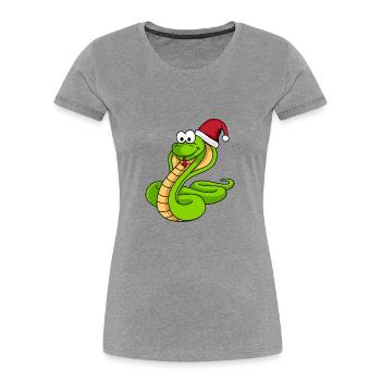 Schlange Kobra Comic Weihnachten - Frauen Premium Bio T-Shirt - Grau meliert - Vorne - Mia (176cm)