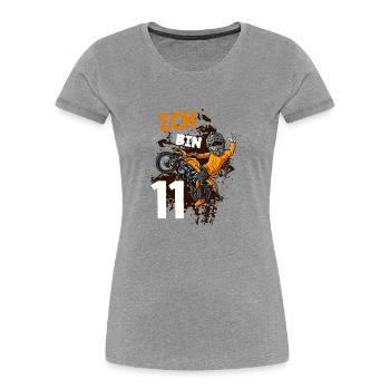 Ich bin 11 Jahre Cross Motorrad 11. Geburtstag - Frauen Premium Bio T-Shirt - Grau meliert - Vorne - Mia (176cm)