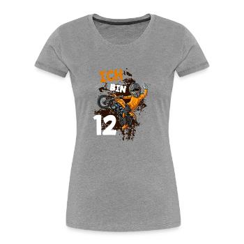 Ich bin 12 Jahre Cross Motorrad 12. Geburtstag - Frauen Premium Bio T-Shirt - Grau meliert - Vorne - Mia (176cm)